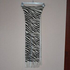ECHO Black/White Glitter Zebra Print Fringed Knit Scarf NEW